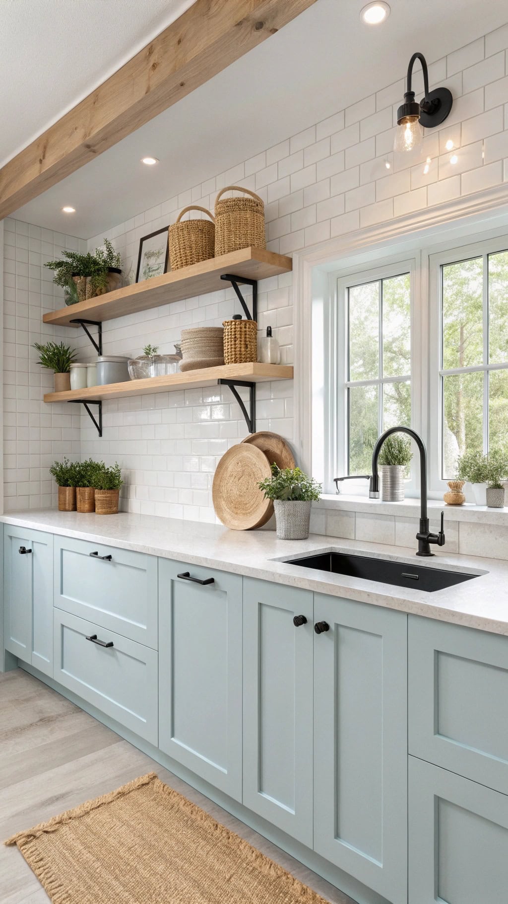 minimalist scandinavian blue kitchen