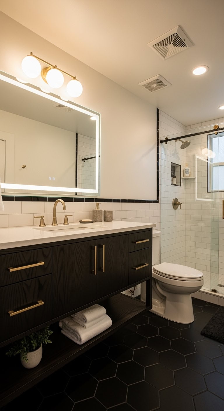 moody sophisticated black wood vanity
