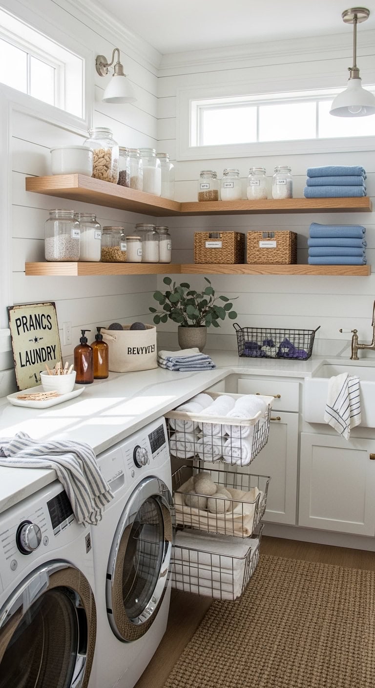 organized laundry room storage baskets