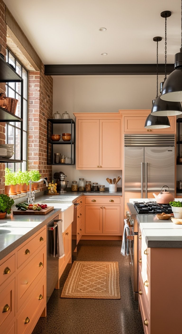industrial peach kitchen design