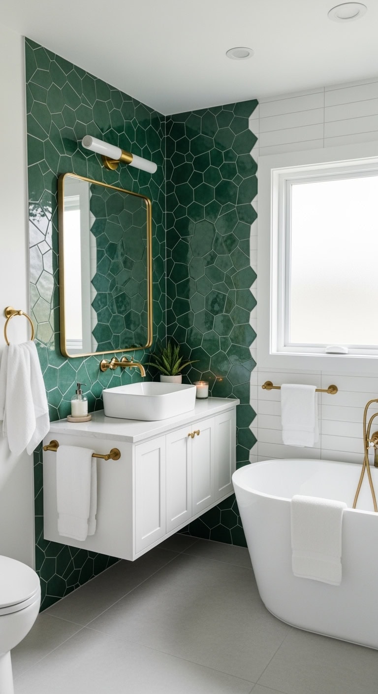 sophisticated geometric jade bathroom tiles
