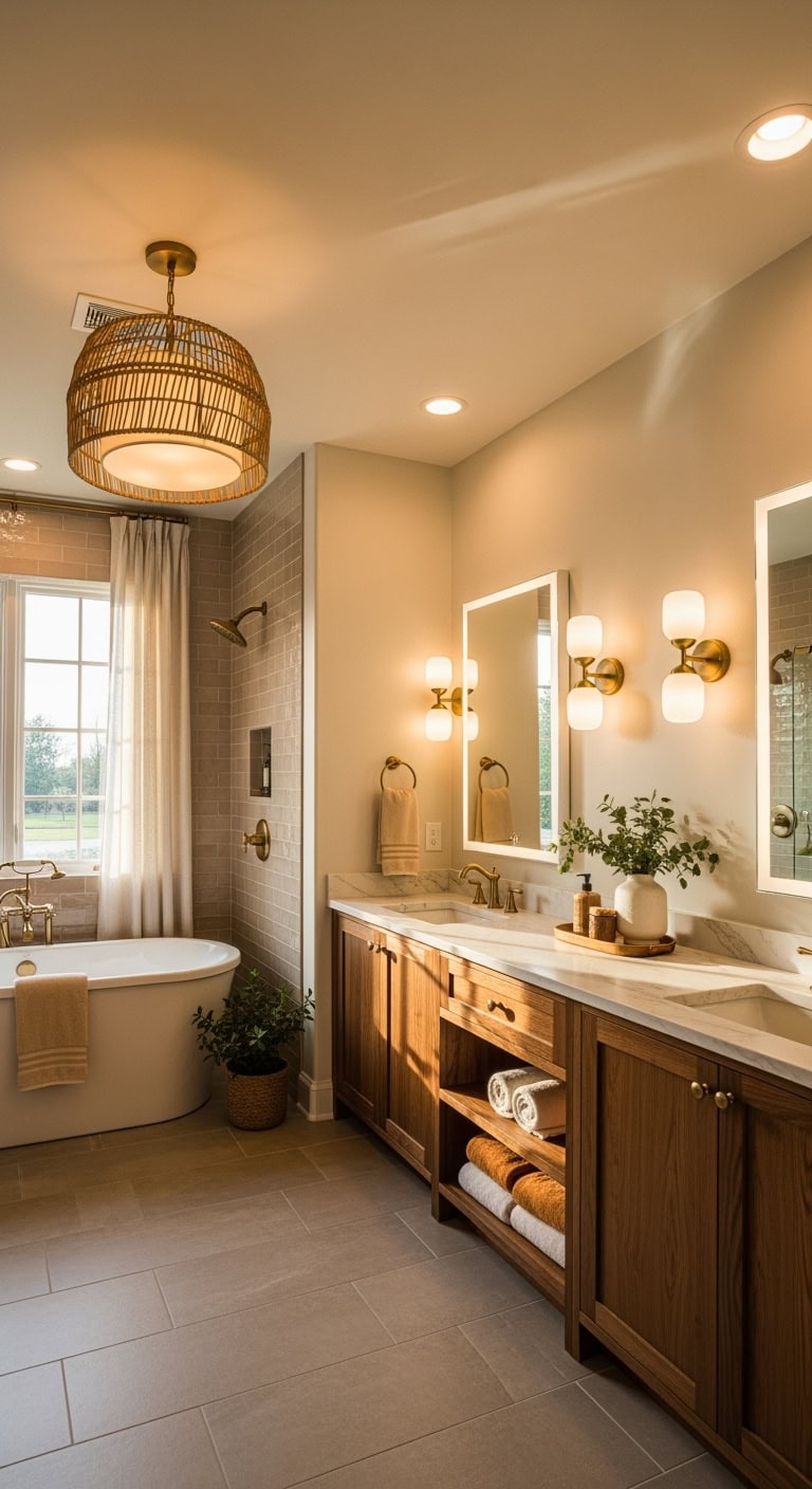 warm luxurious spa inspired bathroom lighting