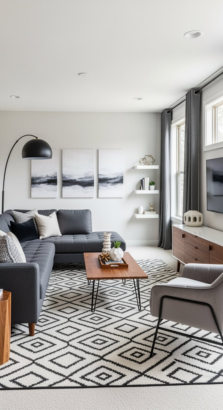 charcoal modern neutral living room