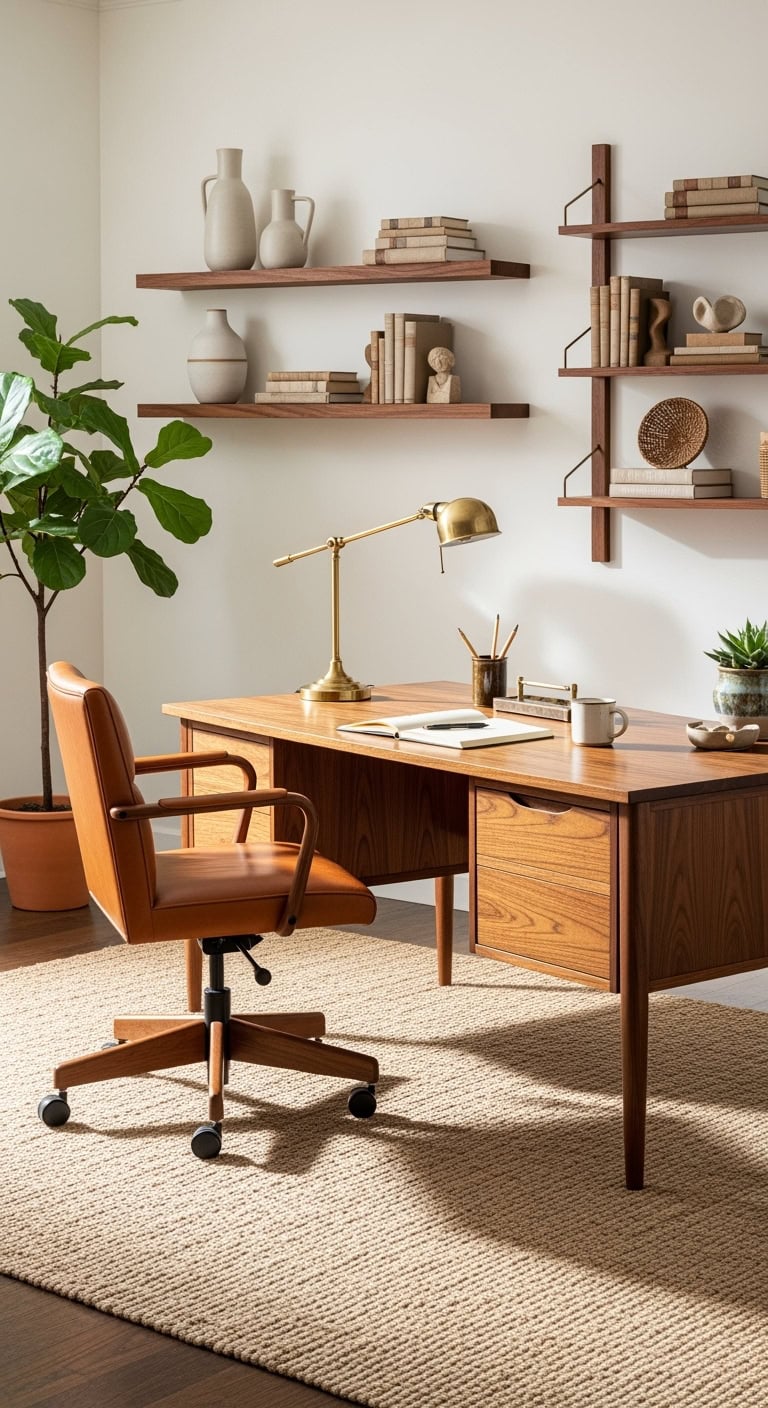 sophisticated mid century walnut office retreat