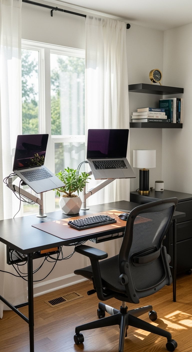 focused dual laptop productivity command center