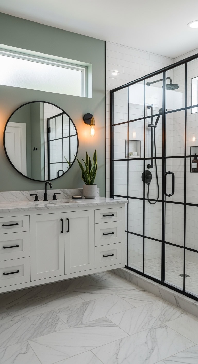 sleek moody modern industrial shower enclosure