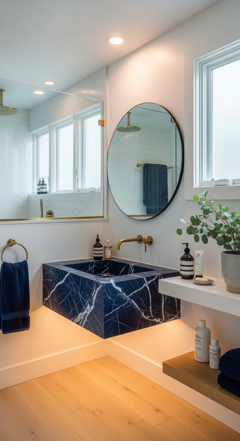 dramatic minimalist floating indigo basin design