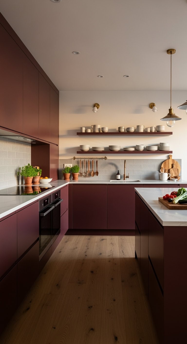 elegant minimalist burgundy kitchen