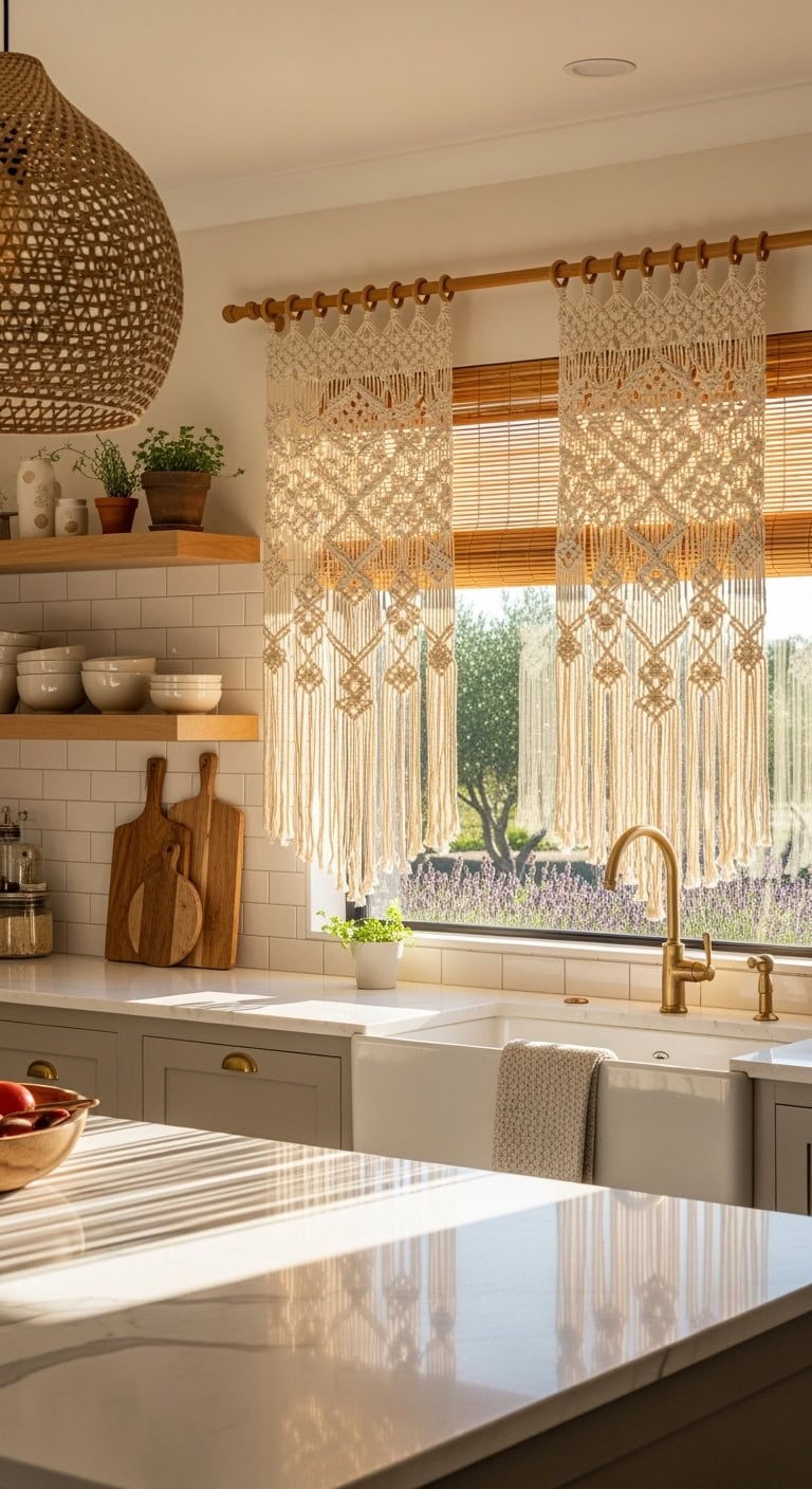 warm macrame window panel filters