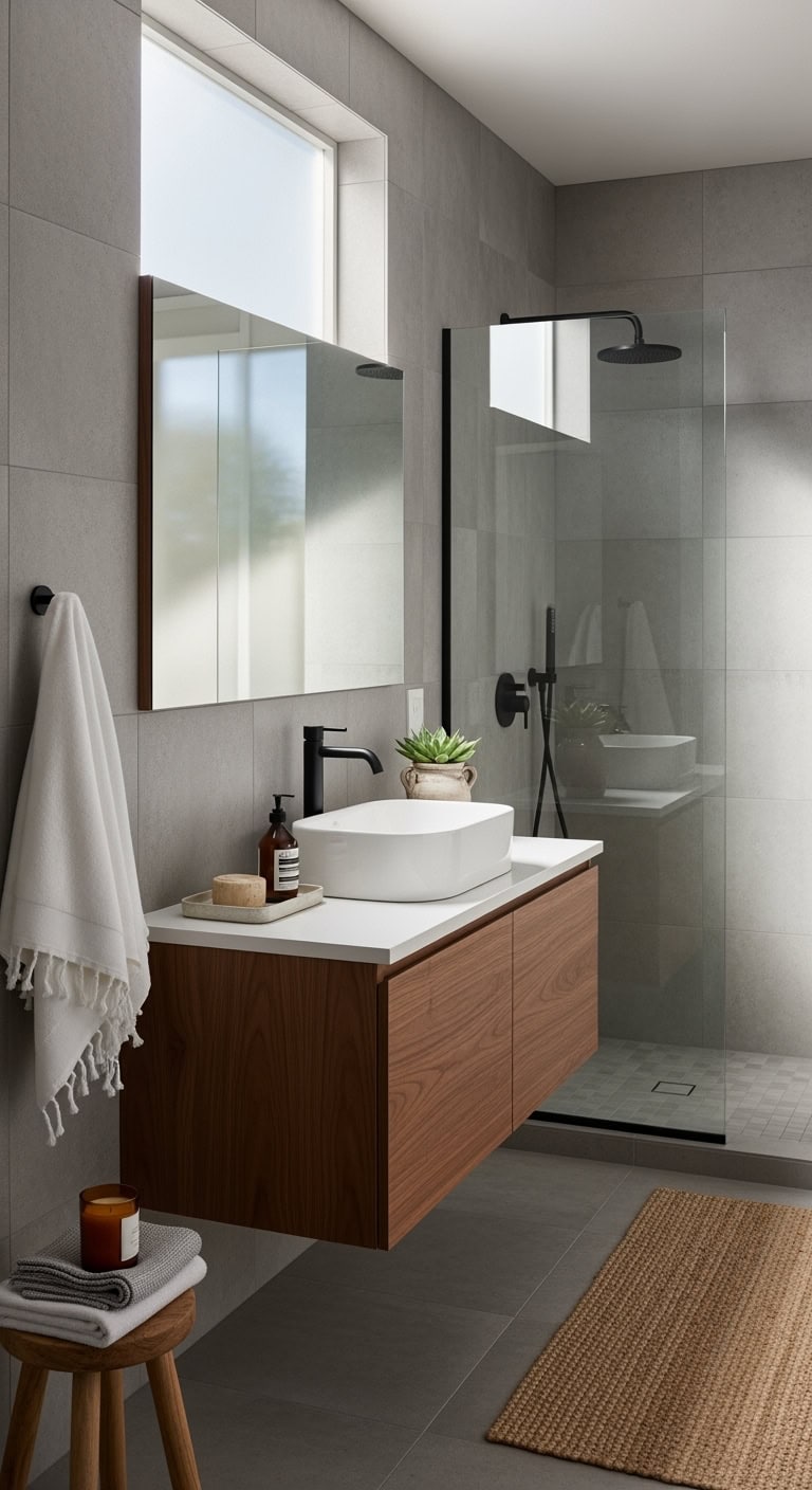 textured concrete style gray bathroom tiles