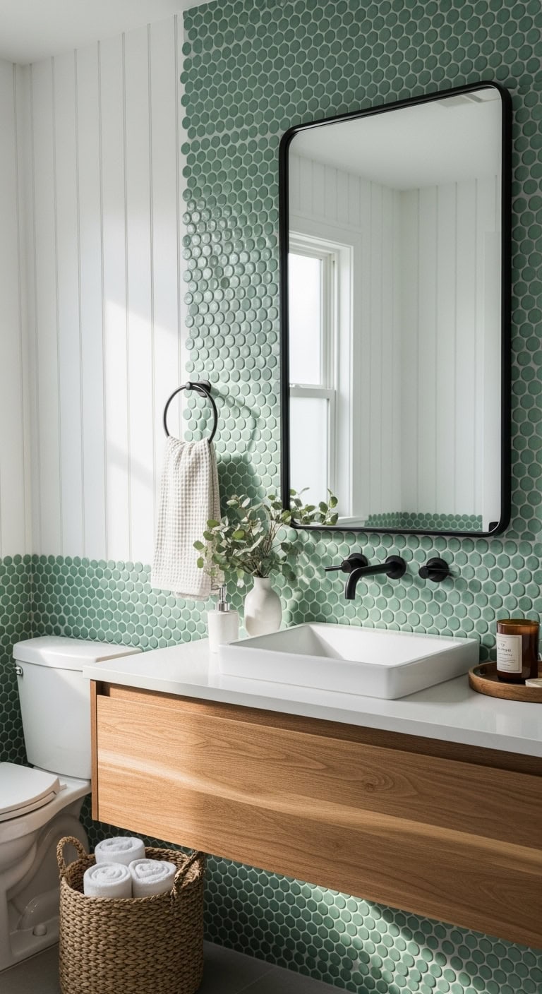 luxurious jade penny round backsplash