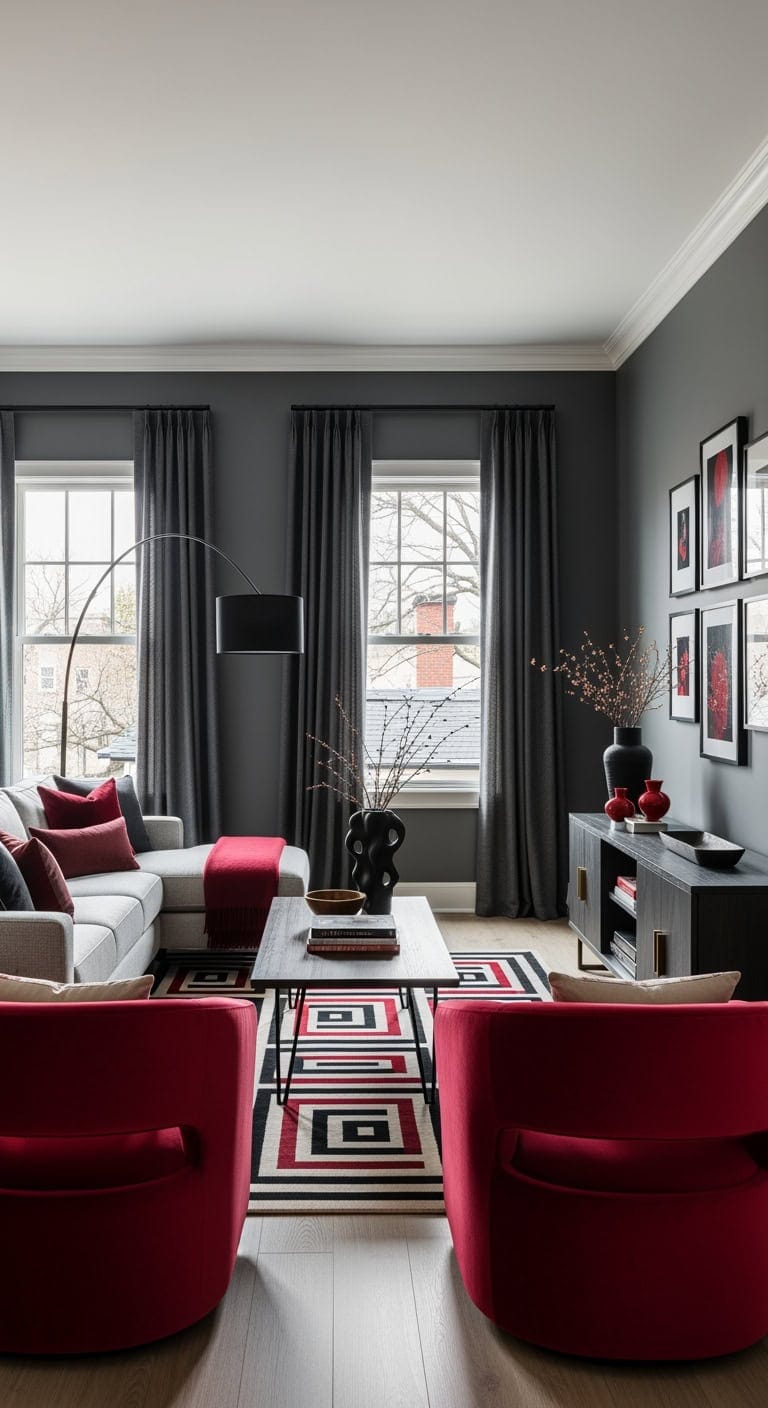 charcoal walls cherry chairs