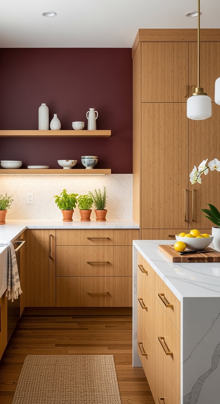 zen burgundy kitchen design