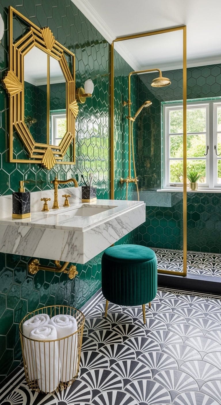 art deco emerald bathroom glamour
