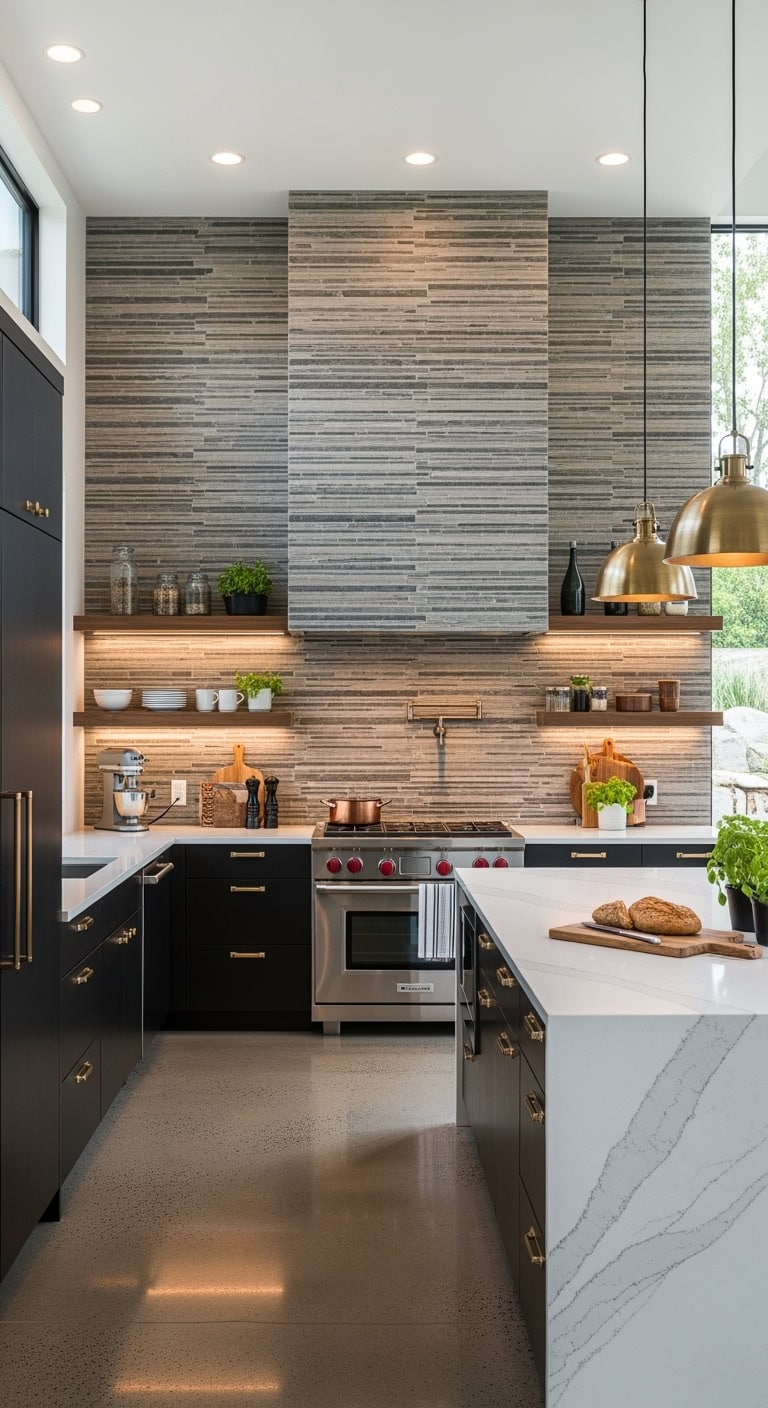 sleek contemporary stone kitchen design