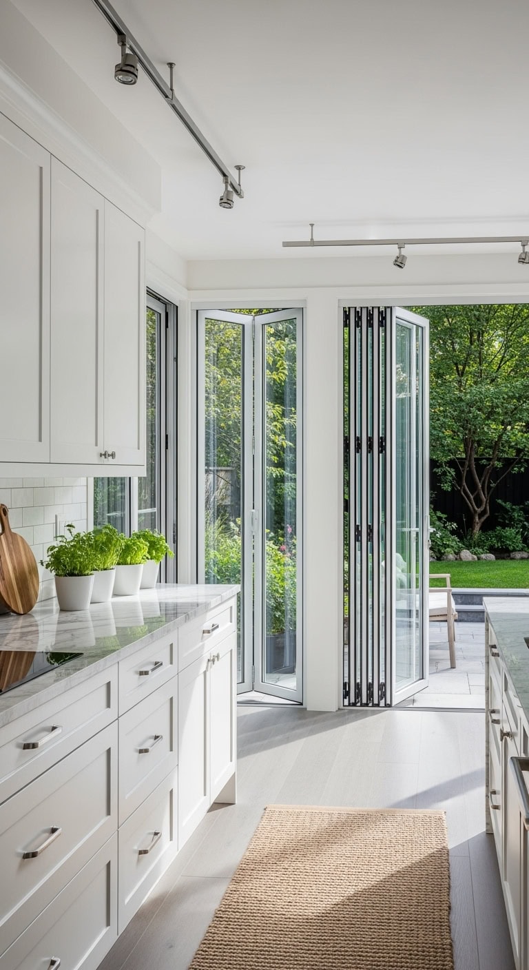 foldaway glass kitchen wall