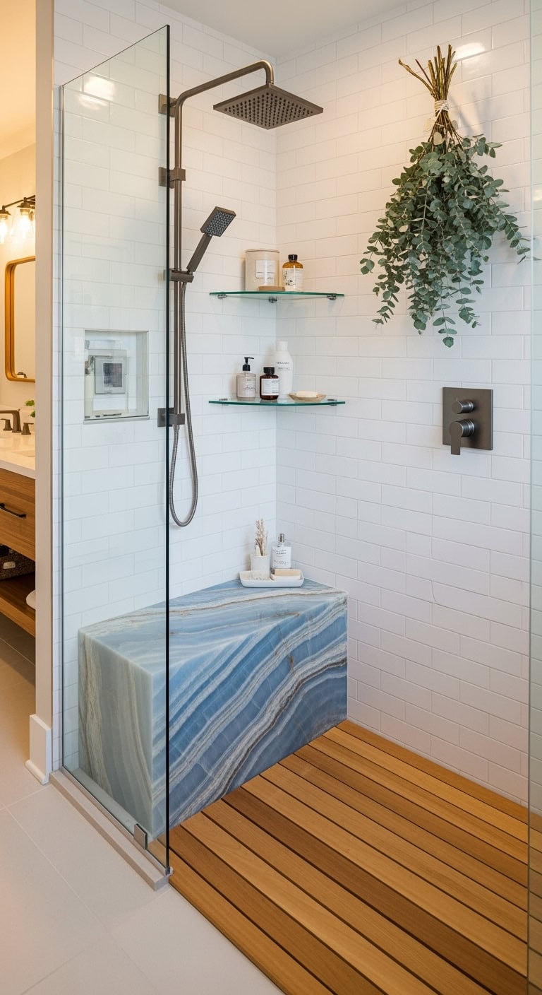 relaxing natural stone shower sanctuary