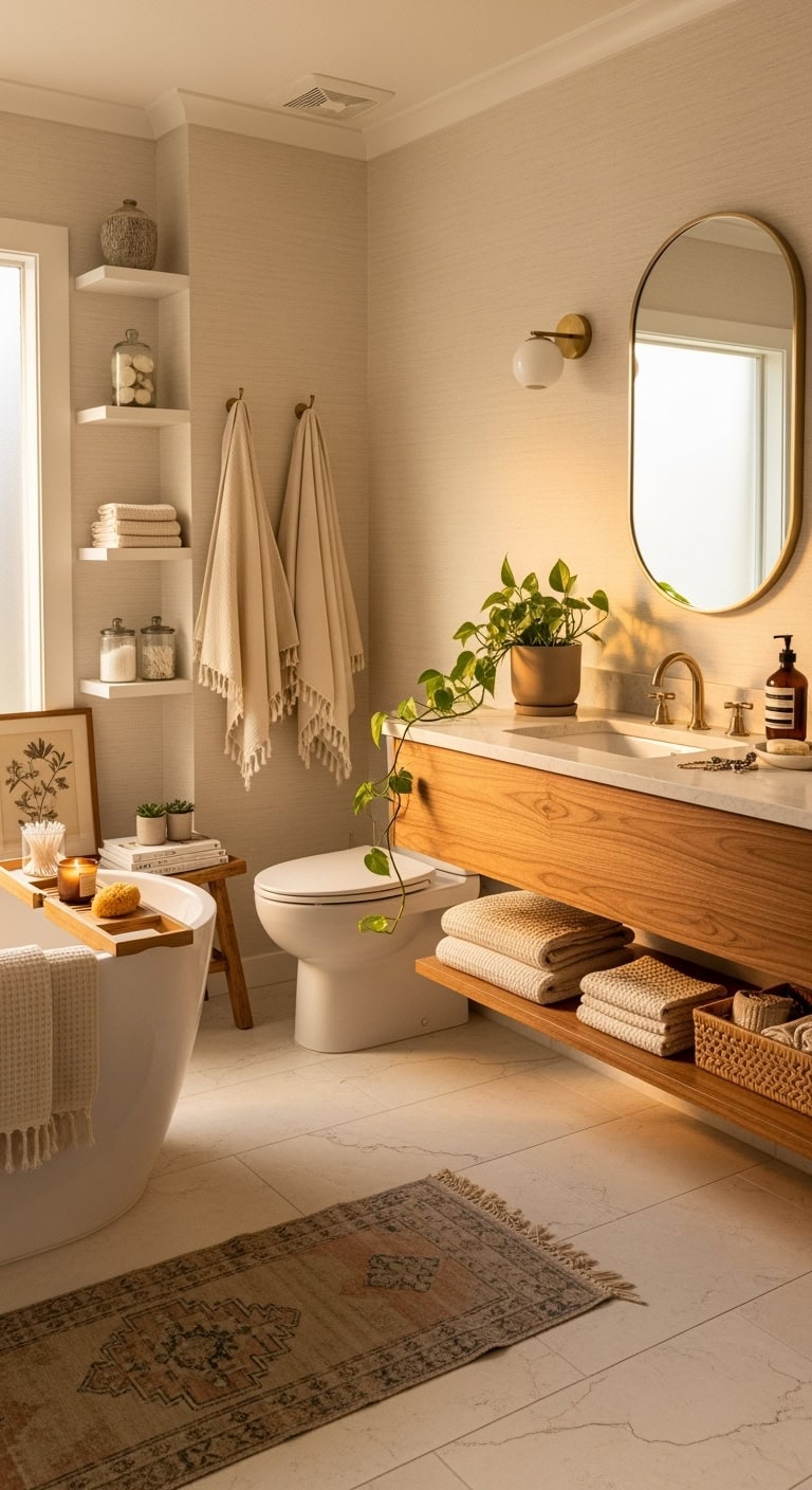 cozy textured linen inspired bathroom wallcovering