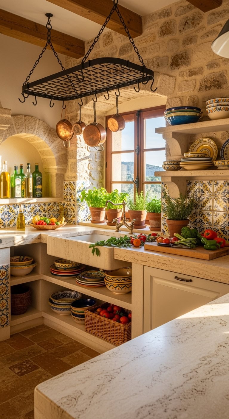 cozy rustic mediterranean stone kitchen