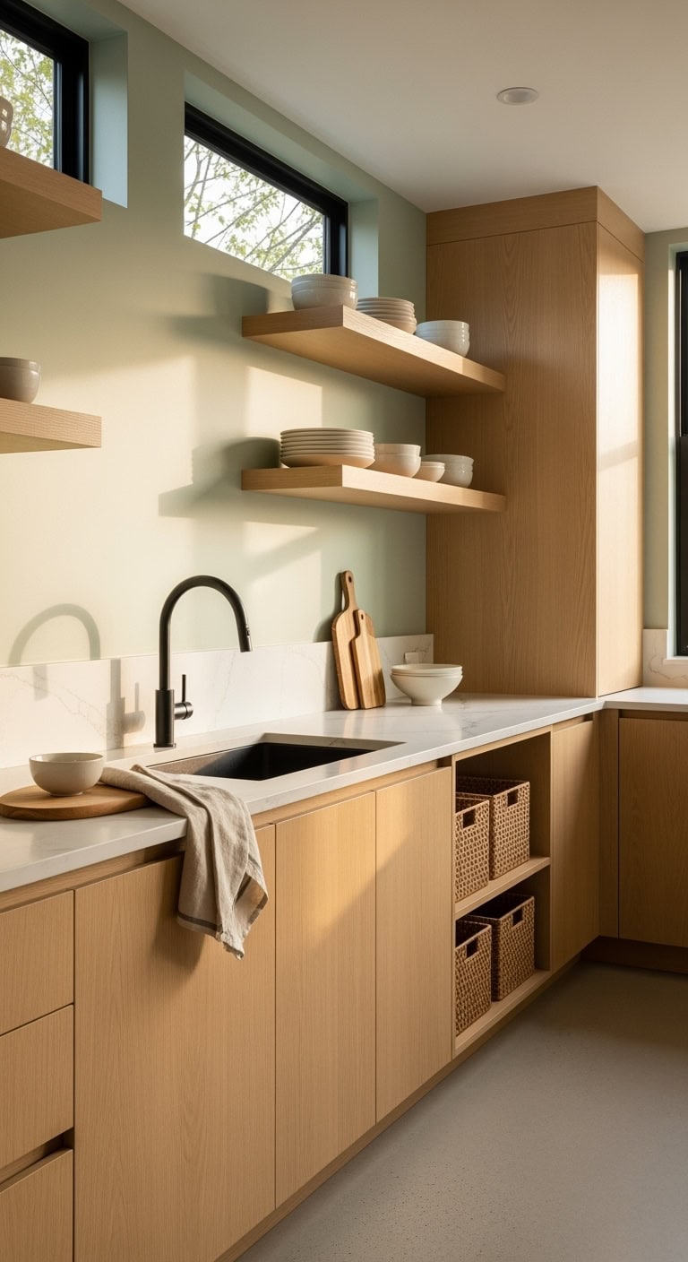 zen minimalist pistachio kitchen