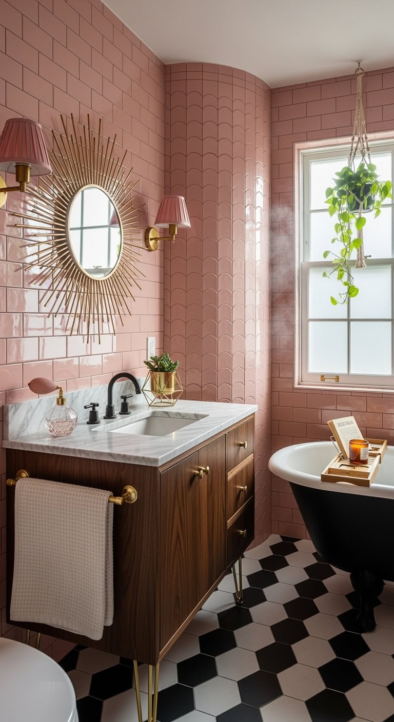 vintage fresh glamorous pink bathroom tiles