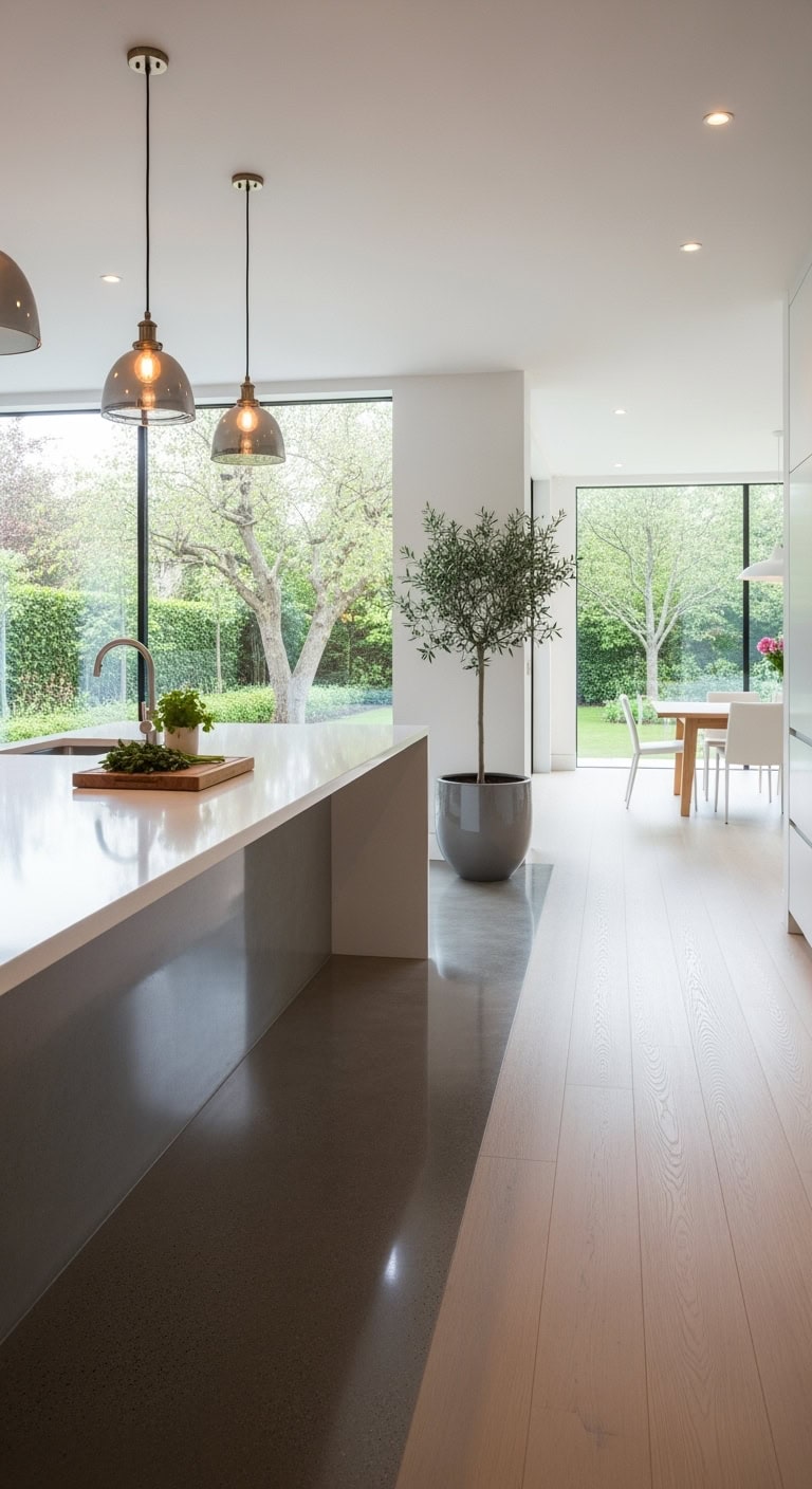 flooring flows through open kitchen