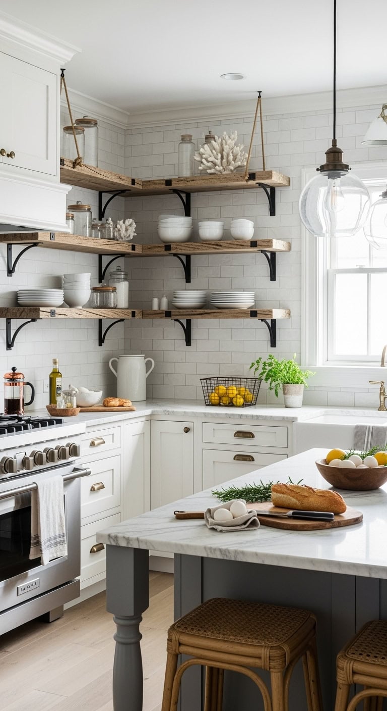 rustic coastal versatile minimalist open shelving