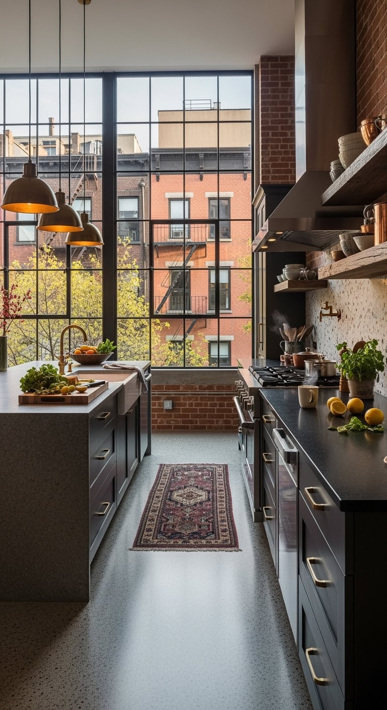 industrial loft stone kitchen