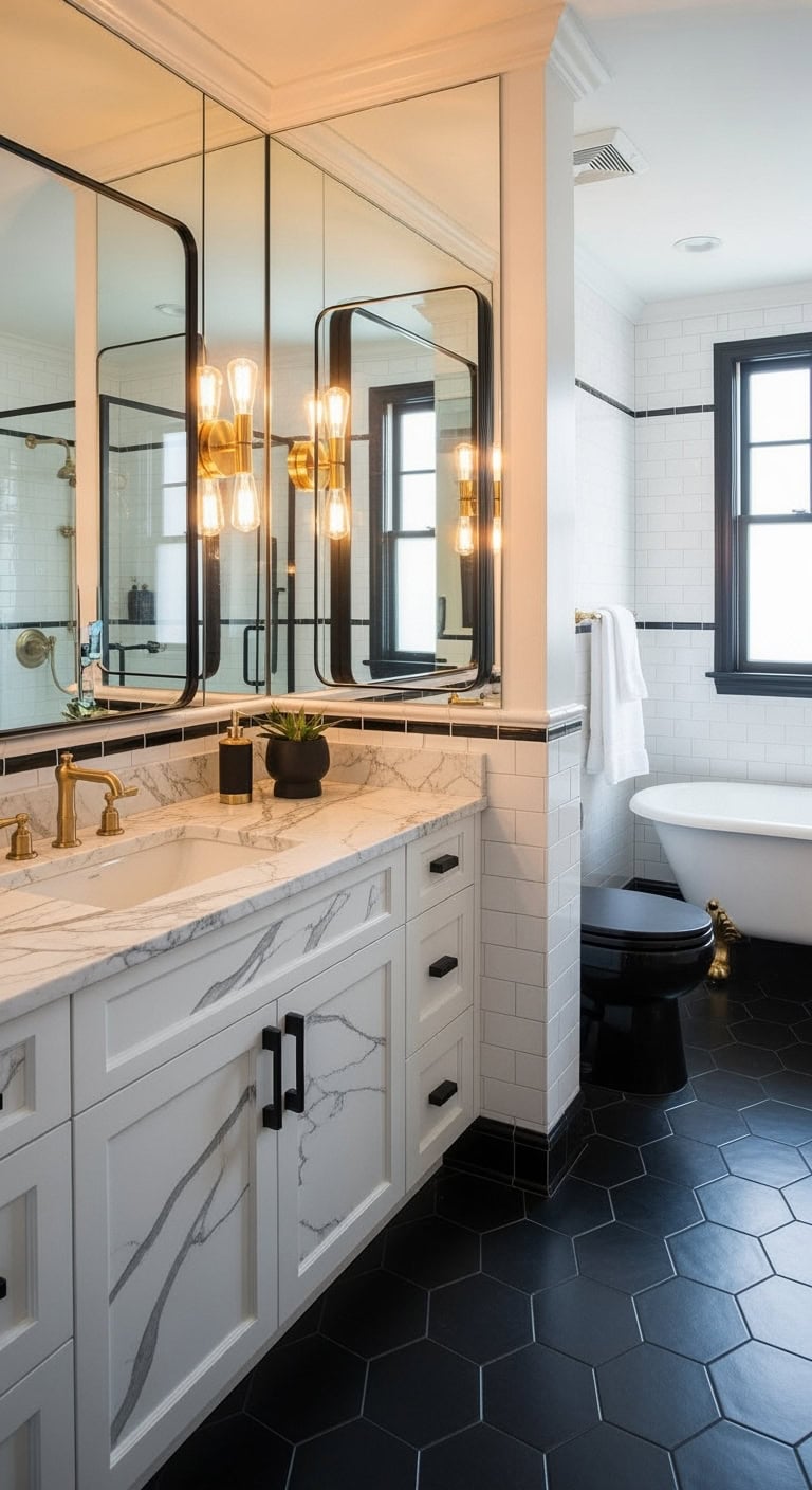 marble vanity with gold accent