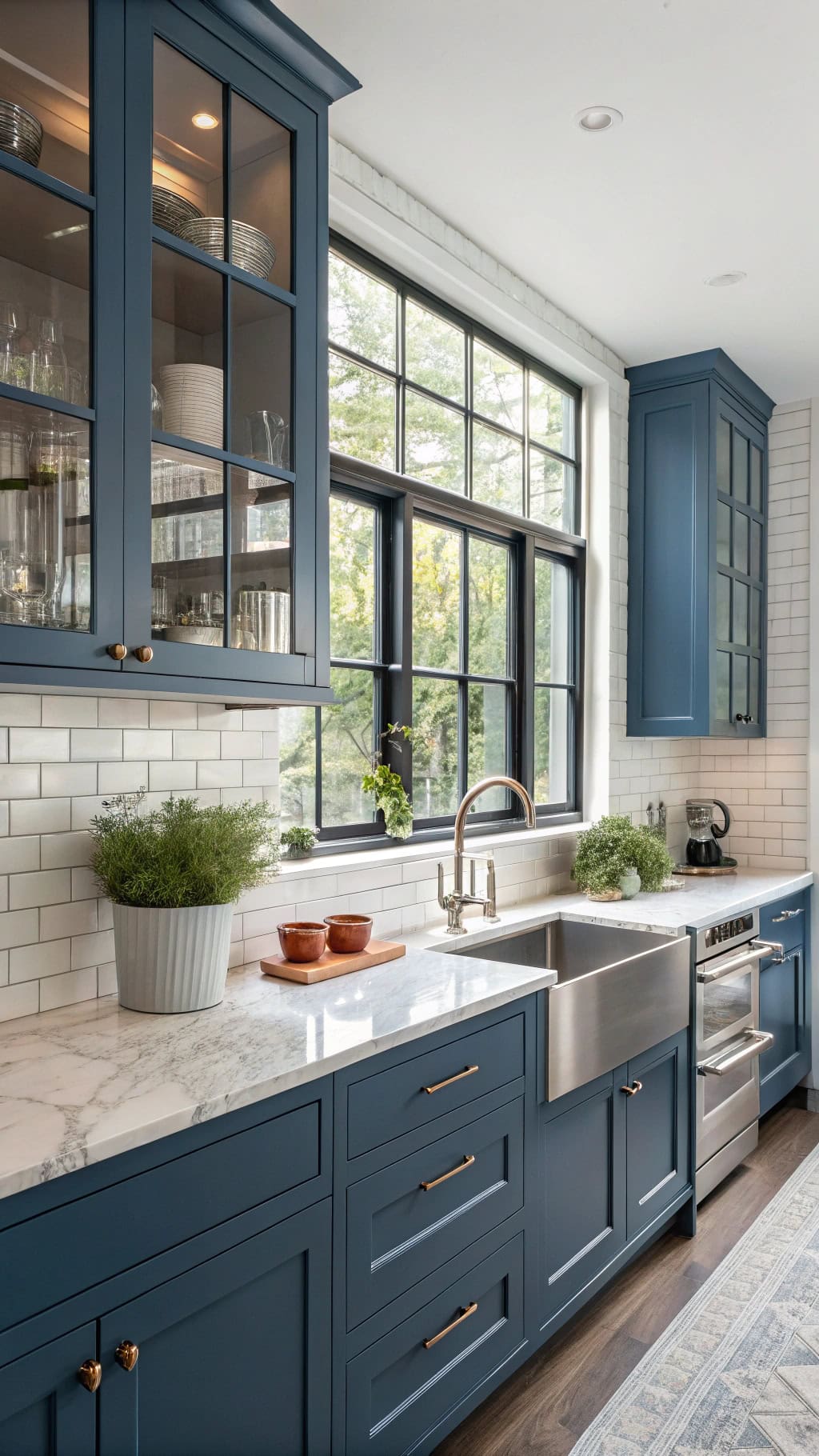 glossy slate blue cabinets