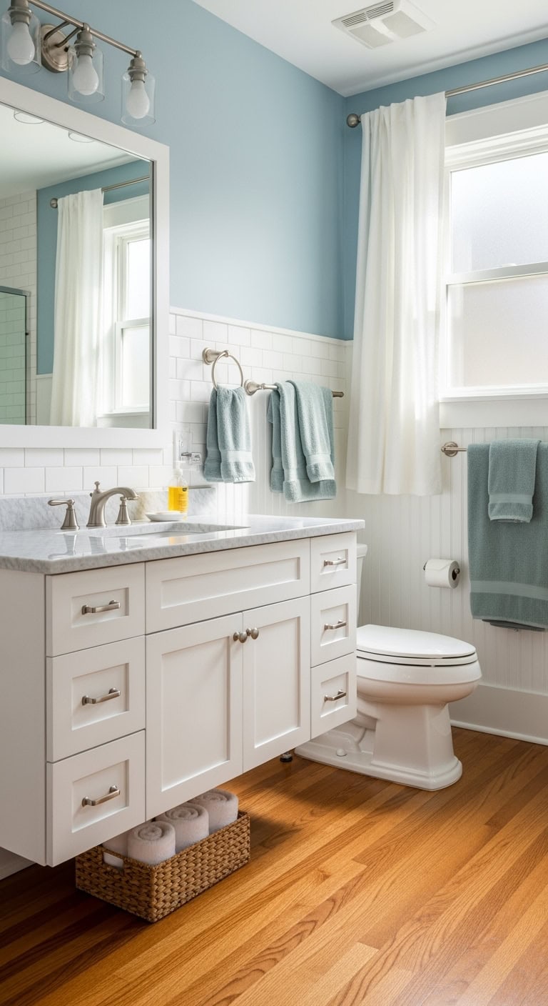 powder blue maximizes small bathrooms