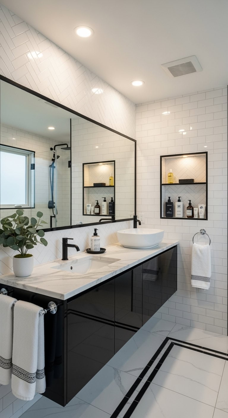 sleek sophisticated minimalist black shower niche