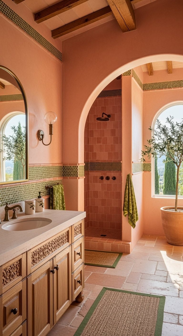 coral pink mediterranean bathroom