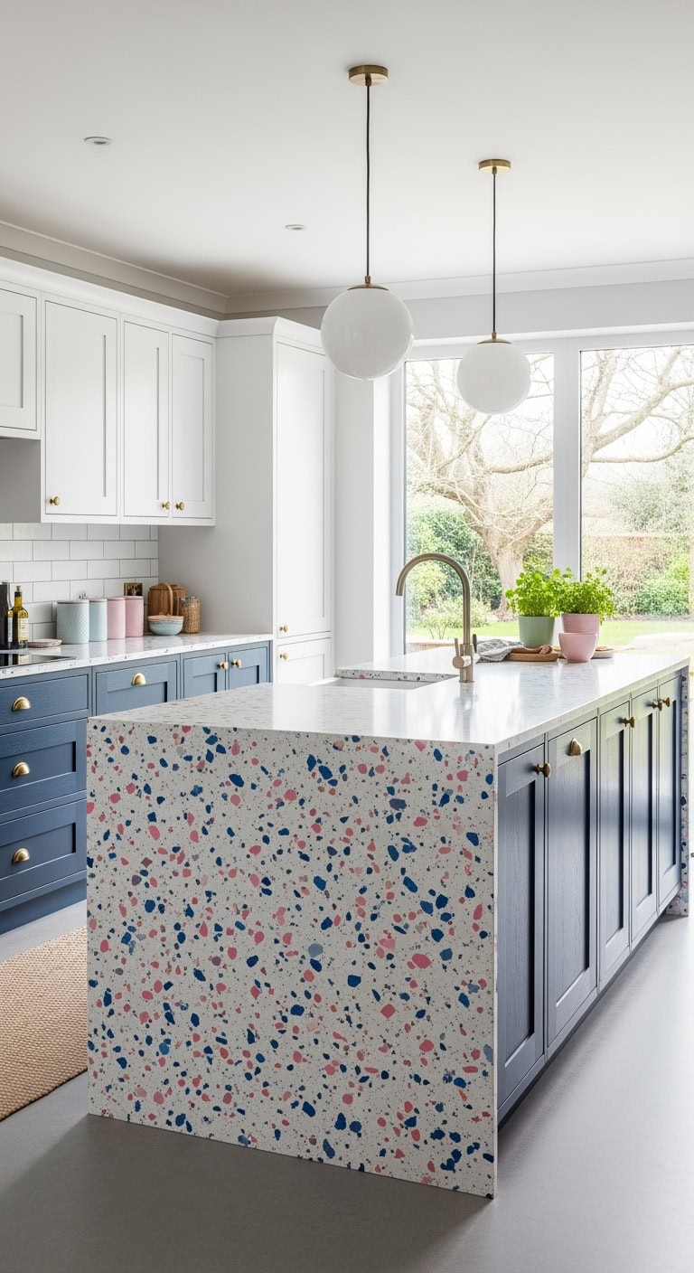 speckled terrazzo composite island