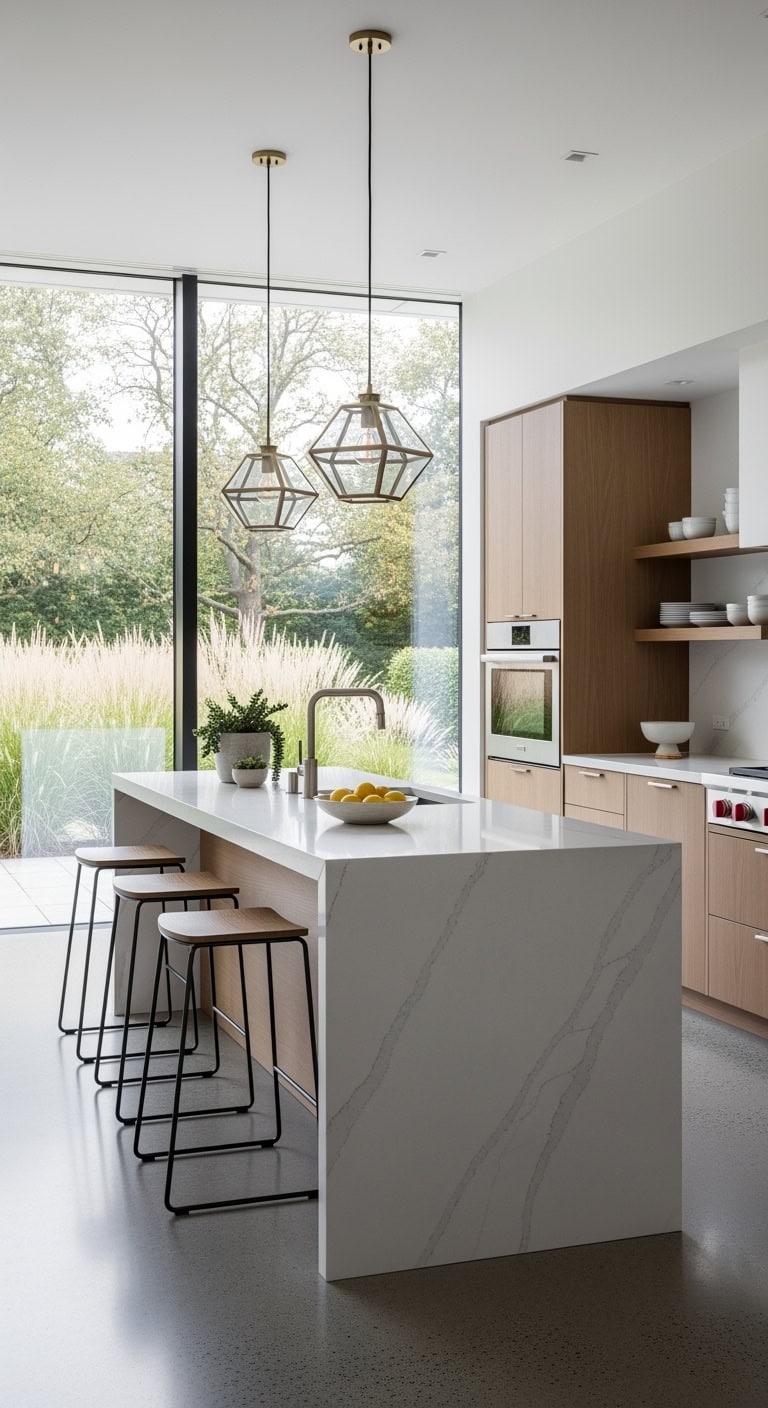 streamlined minimalist reflective functional breakfast bar