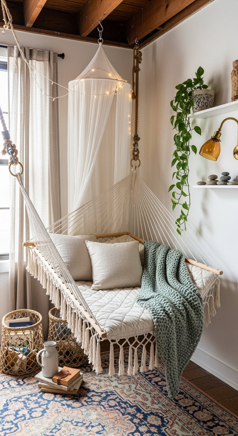 bohemian aerial hammock sleeping solution