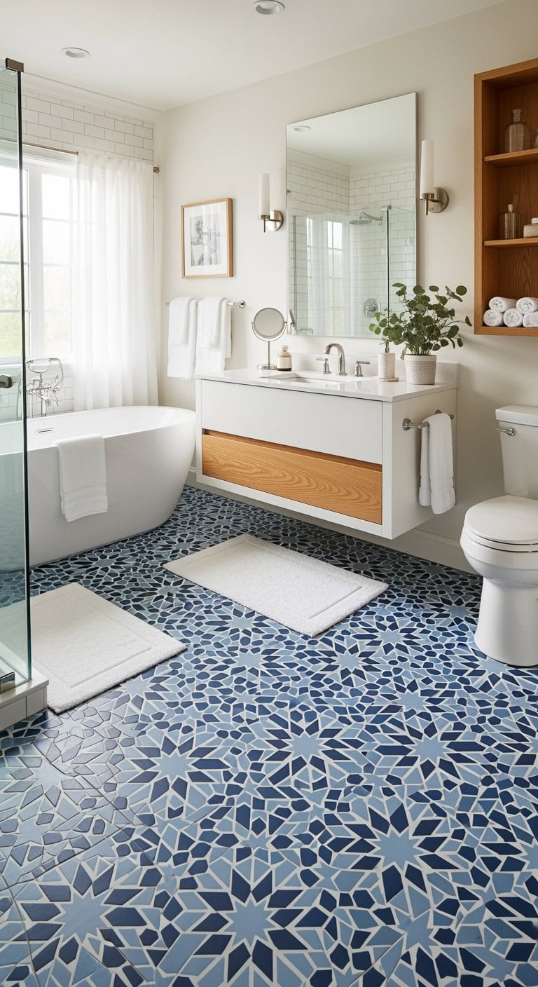 vibrant blue geometric tile statement