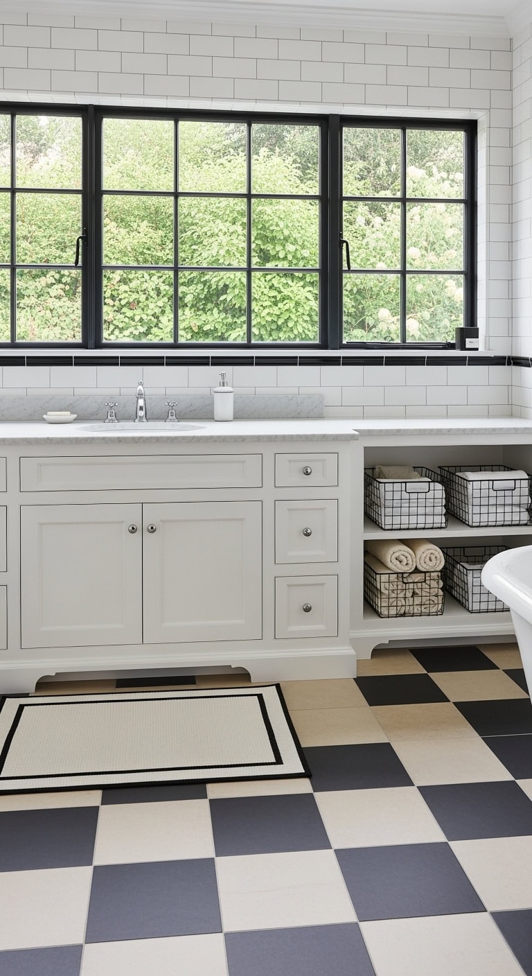 classic black cream checkerboard tiles