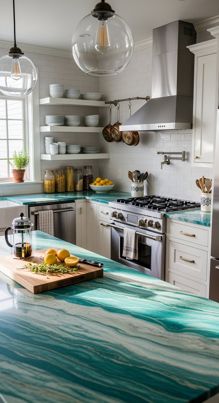 vibrant turquoise countertop material options