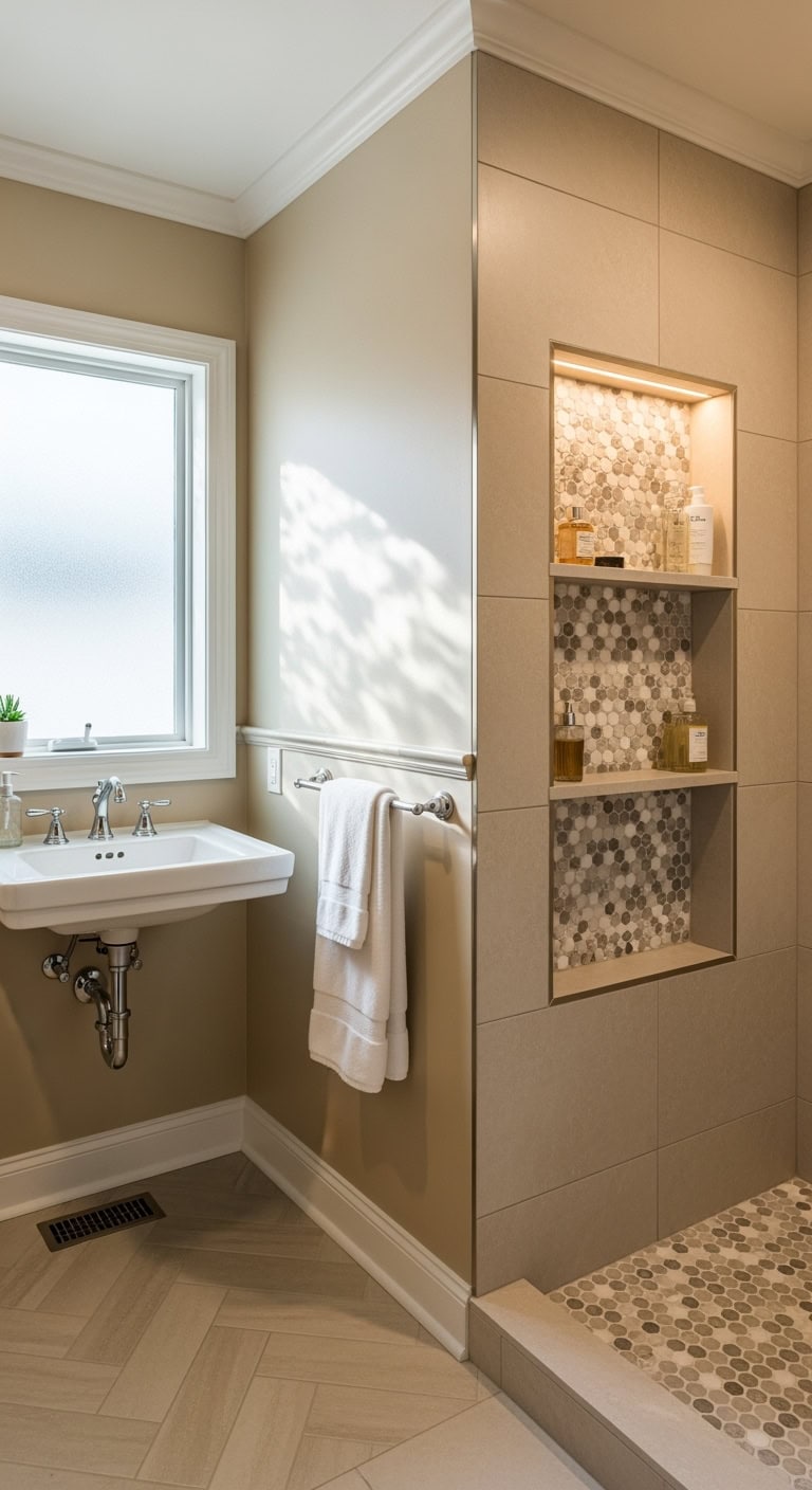 beige mosaic shower niche magic