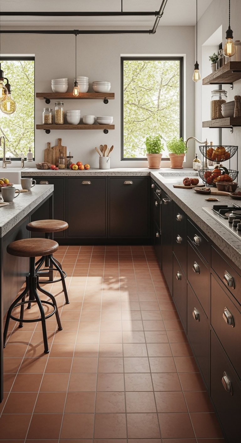 warm industrial kitchen terracotta aesthetic
