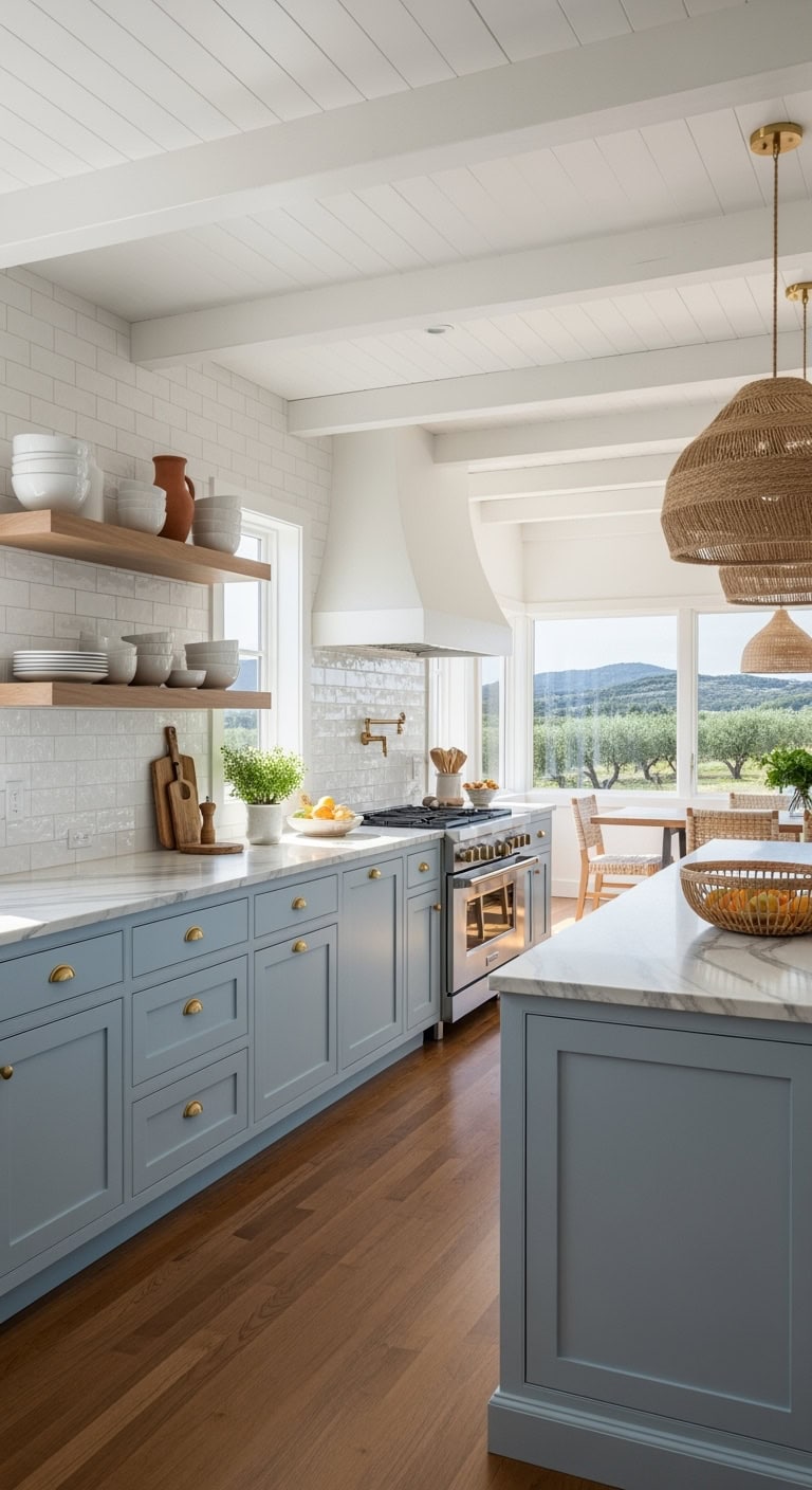 dreamy coastal blue kitchen cabinetry