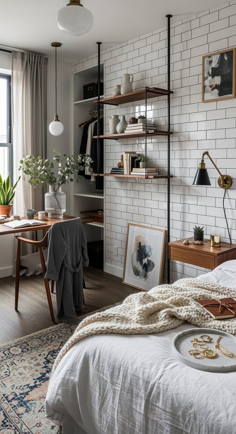 subway tile headboard dramatic visual statement