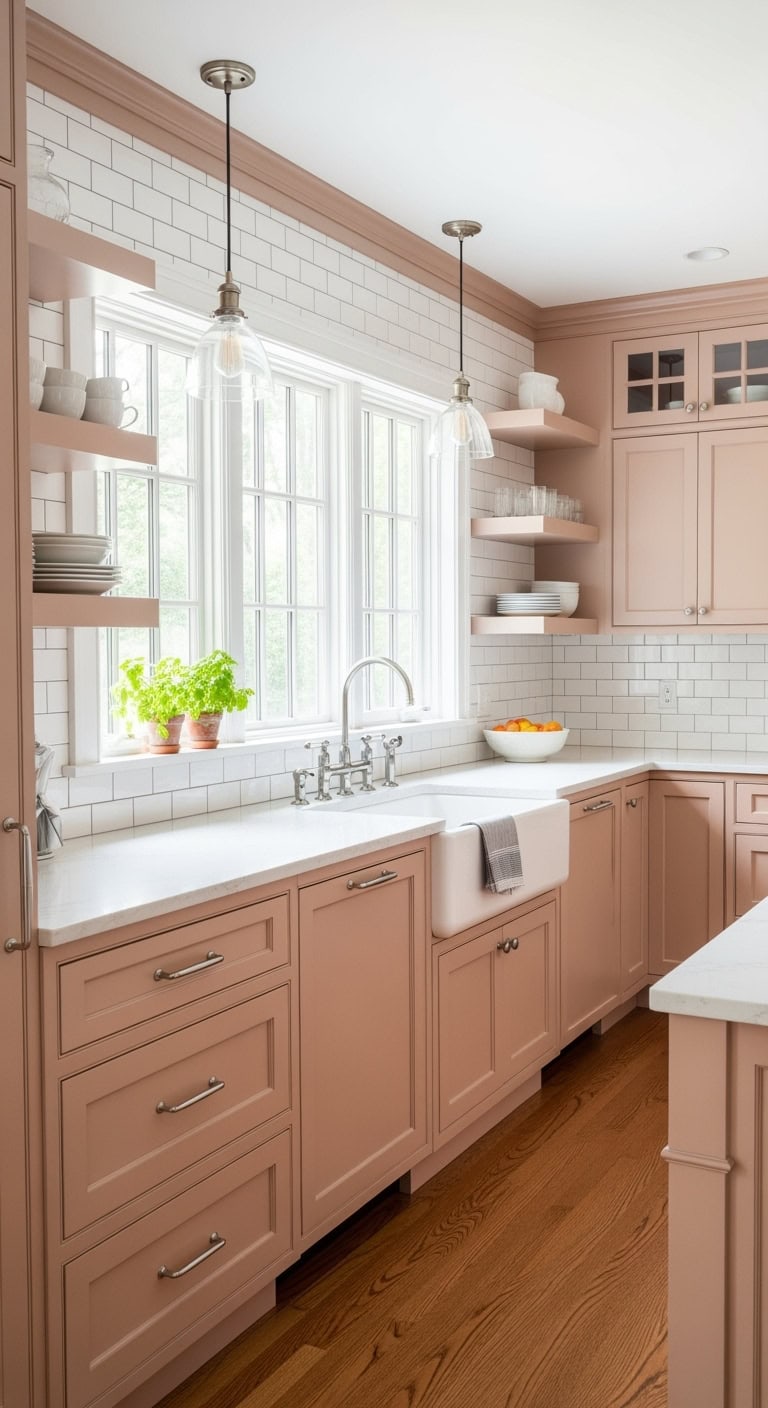 minimalist shaker peach cabinets