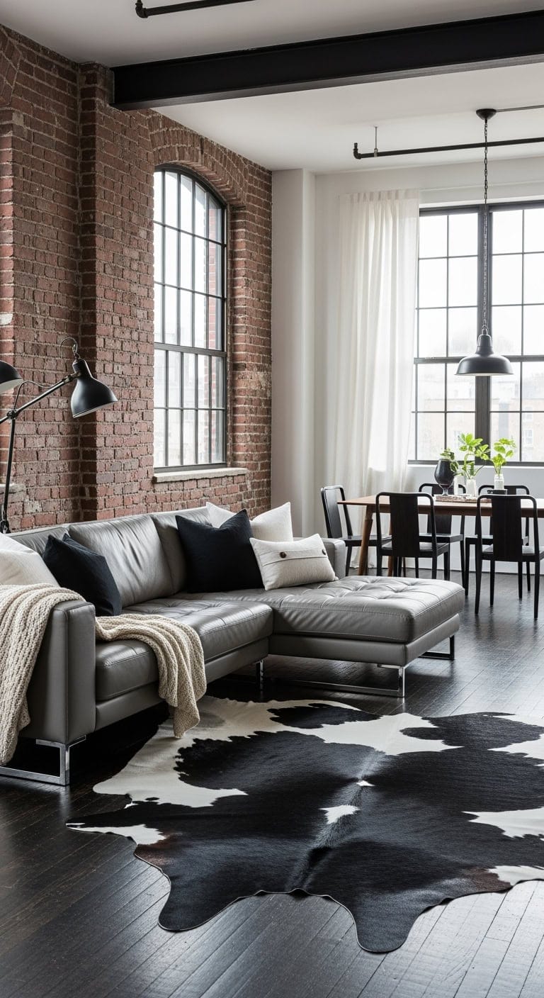 industrial loft with cowhide