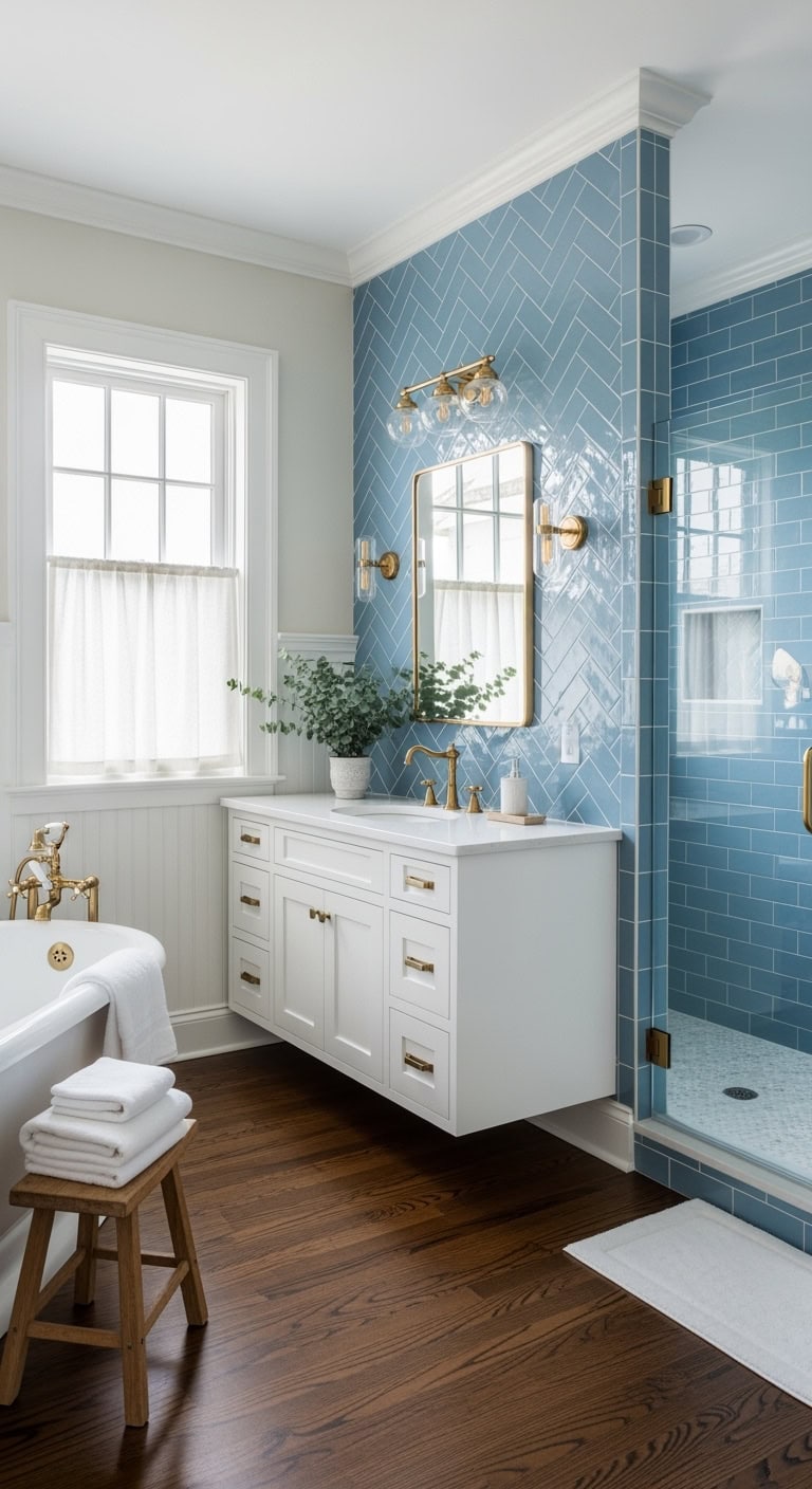 dreamy powder blue subway backsplash
