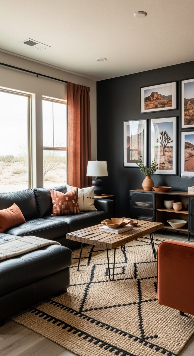 black leather terracotta desert interiors
