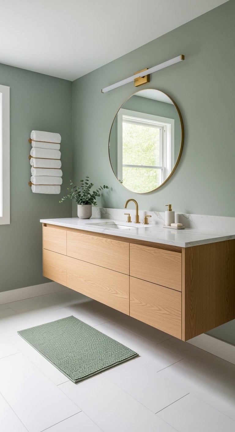 sage green spa bathroom