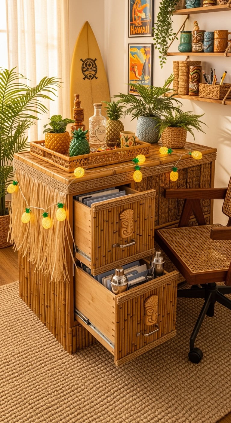 tiki themed file cabinet for island relaxation