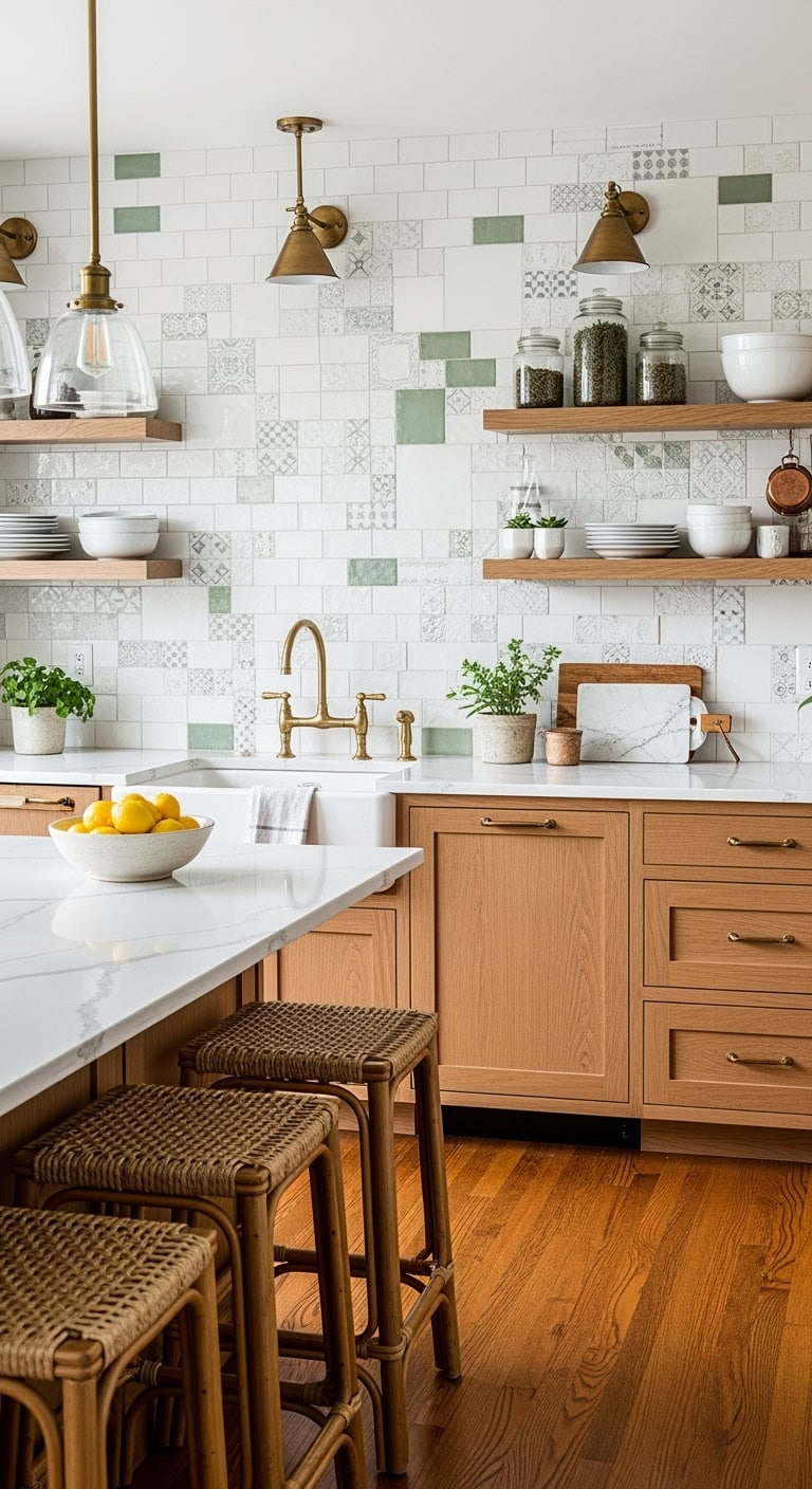 eclectic white kitchen backsplash